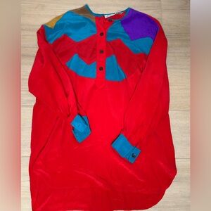 Vintage 100% Silk 80s Colorful Adam Douglass Blouse